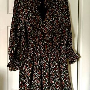 RACHEL Rachel Roy Black and Red V-Neck Bishop Sleeve Dress